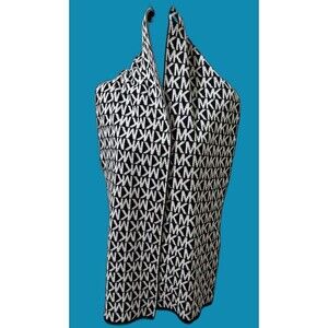 MICHAEL KORS Black and White Overall Logo Acrylic Knitted Scarf EUC